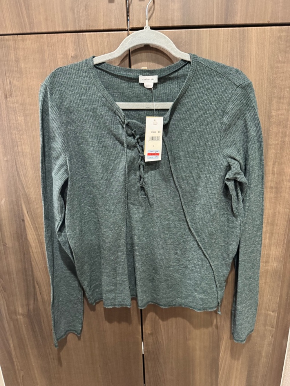 Chelsea Sky Lace-Up Long Sleeve Top in Teal Green